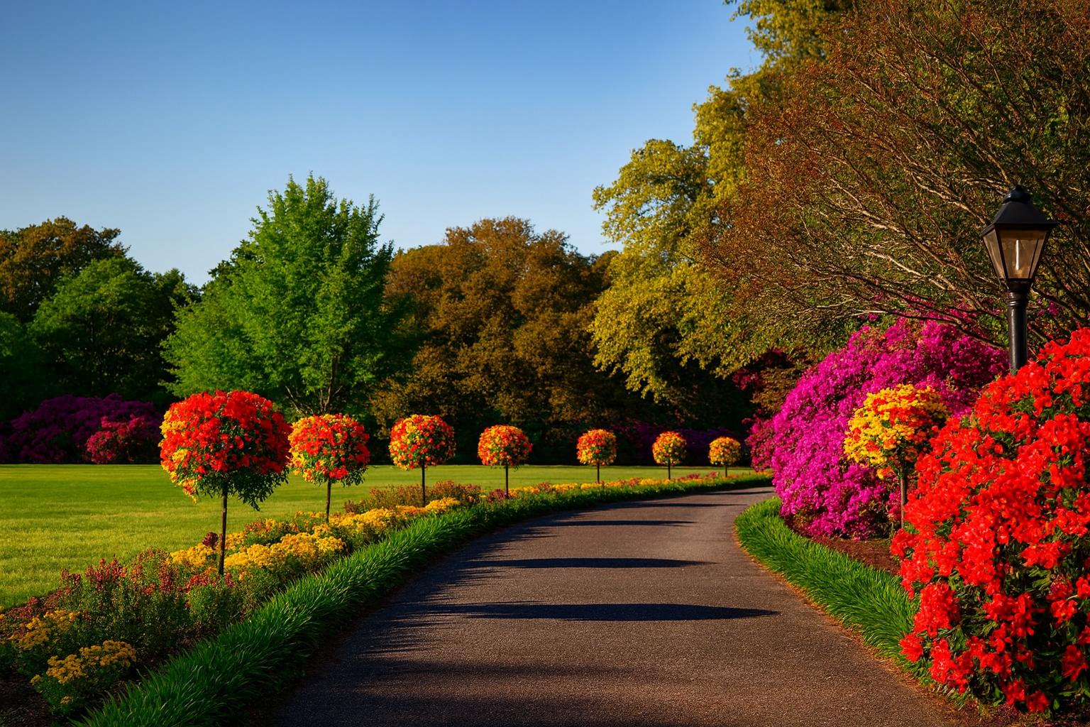 Nowoczesny ogród z tarasem i roślinnością ozdobną (podmień zdjęcie)